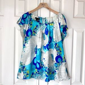 Spense Size XL Top Women's Multi-Color Floral Cap Sleeve Blouse Turquoise